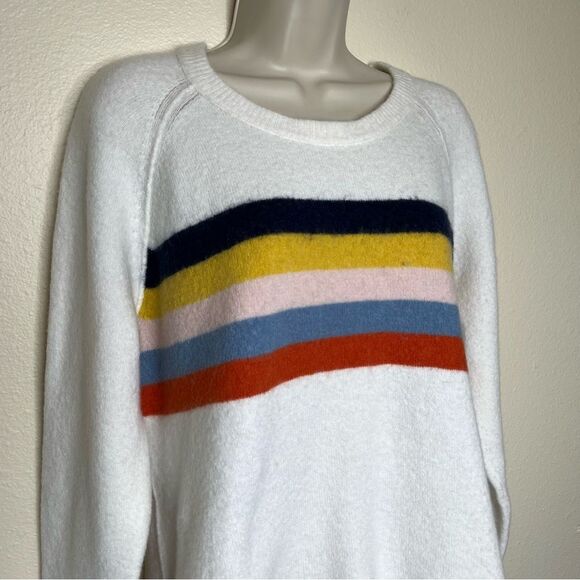 Madewell Placed Stripe Allister Pullover Sweater Wool Alpaca Cream Women Medium - Picture 2 of 12